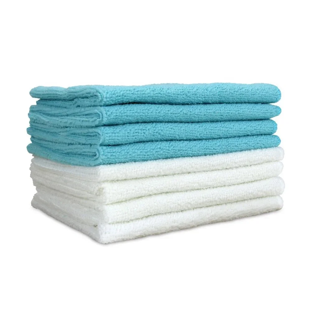 Hotel Spa 8-Piece Washcloth Sets, Microfiber, Gray with White, 12x12 in.